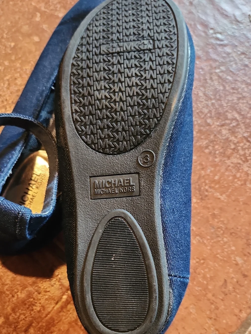 Michael Kors Girls' Navy MK Logo Ankle Strap Flats